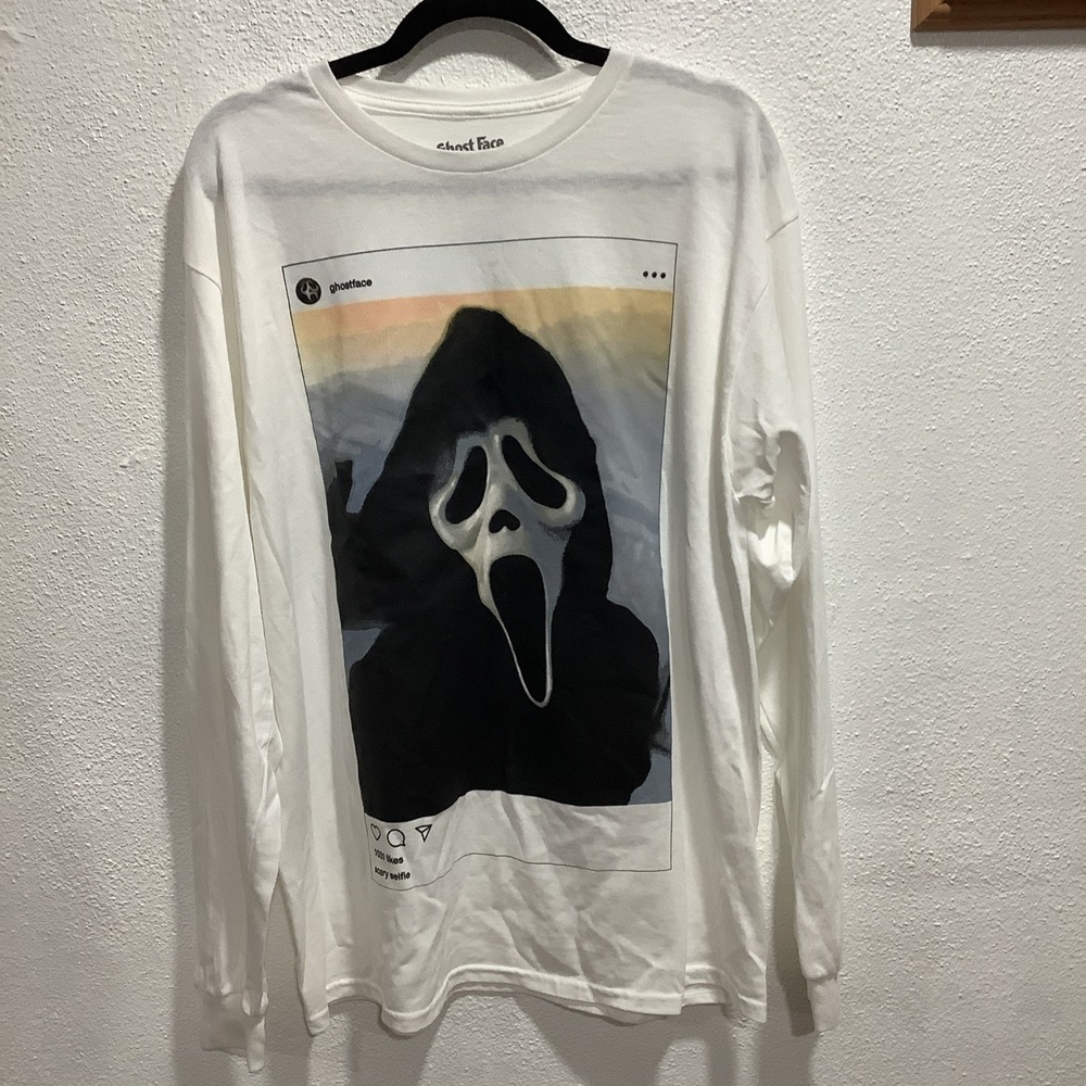 Ghost Face Selfie The Icon Of Halloween Men's Size Large Long Sleeve T-Shirt